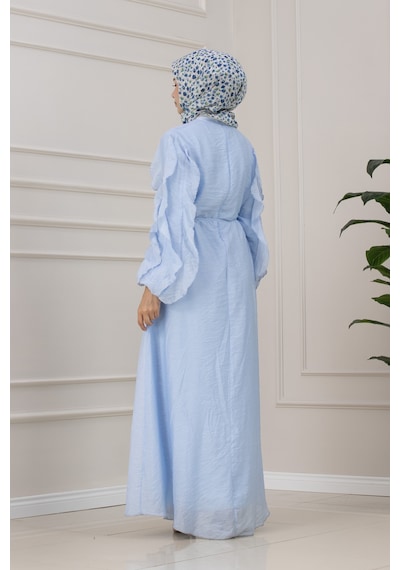 Sevitli Kolları Fırfır Detaylı Simay Elbise-bebe Mavi-5789