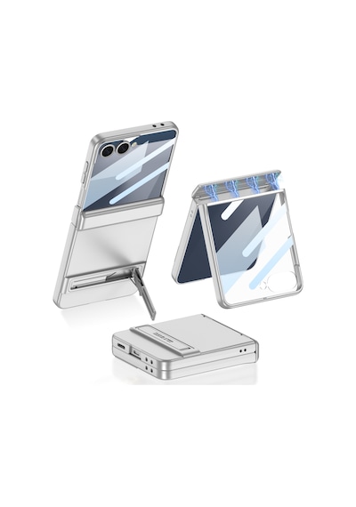 Zore Galaxy Z Flip 7 Kılıf Zore Kıpta Standlı Kapak - Gümüş