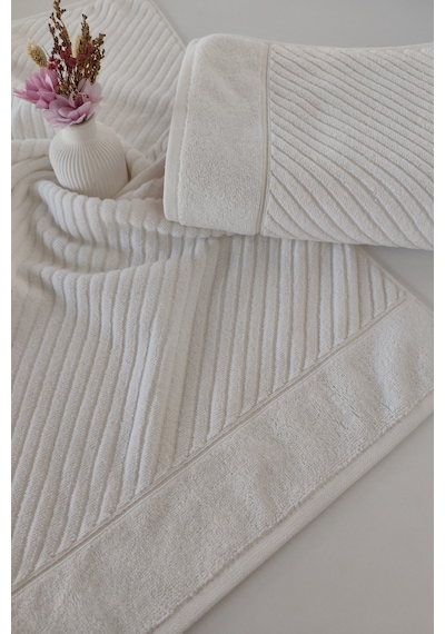 %100 Pamuk Yumuşak Kabartmalı 2'li El Havlusu 50x90 Cm Su Emici Krem Krem Krem