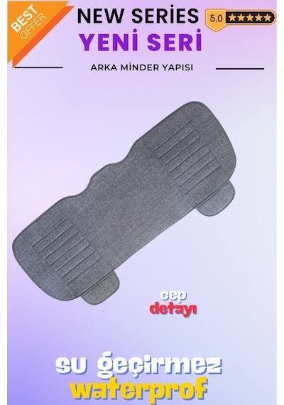 Keten Su Geçirmez Ön Arka Araba Koltuk Minderi 3'lü Oturak Cepli Gri