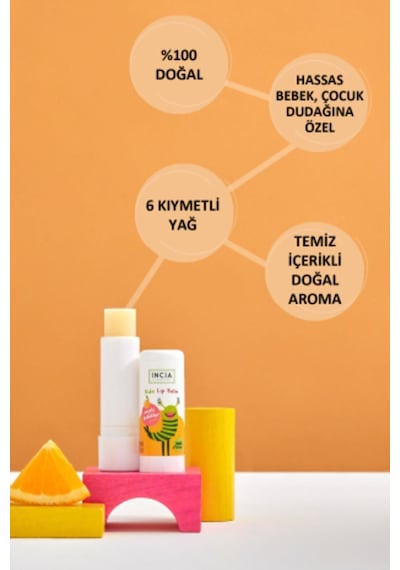 INCIA %100 Doğal Kids Dudak Besleyici Portakal Bitkisel Nemlendirici Dudak Bakım Kremi 6 G