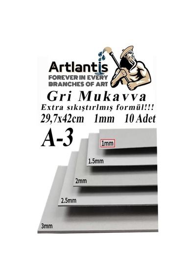 Artlantis A3 Mukavva Gri 1.0mm 10 Adet 1 Paket 29.7x42 Cm A-3 Mukavva 1,0 Mm Kalınlığında A-3 Mukavva