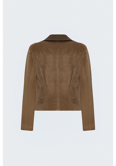 Sateen Bedene Oturan Kadife Ceket - Camel-138082