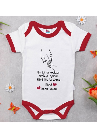 Bk Gift Bk Kids Kişiye Özel En İyi Arkadaşın Olmaya Geldim Tasarımlı Kırmızı Bebek Body Zıbın-1 Çok Renkli