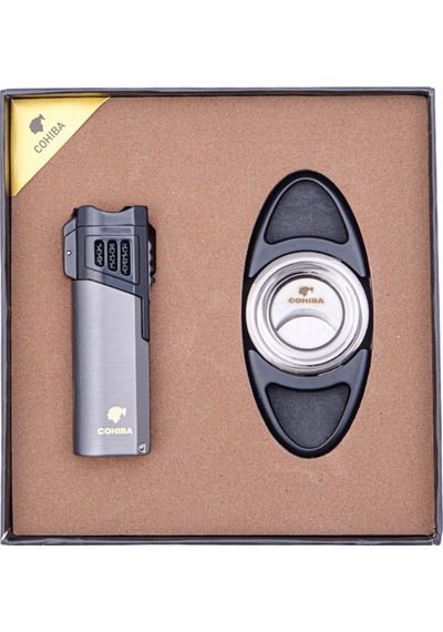 Cohiba Çakmak Kesici İkili Gunmetal Puro Seti - Tr8378