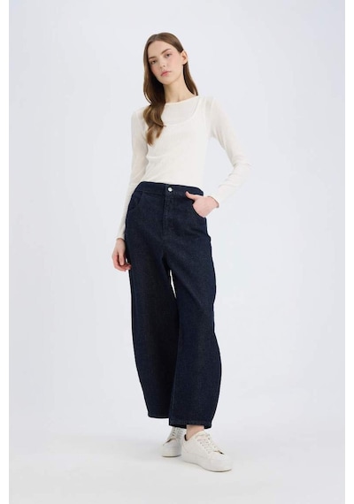 DeFacto Barrel Fit Beli Lastikli Bilek Boy Cepli Yumuşak Jean Pantolon E3873AX25SPNM82
