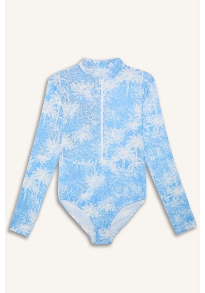 Defacto Regular Fıt Palmiye Desenli 4lü Burkini Mayo G7444ax26hsbe376 Mavi-be376