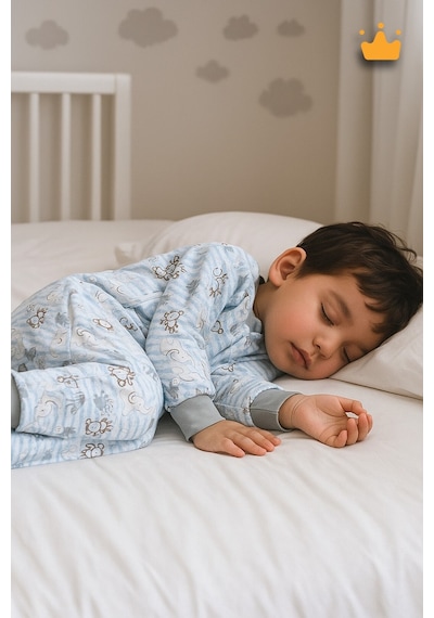 Babyhola 2.5 Tog Yorgan Gerektirmeyen Kalın Elyaf Dolgulu Çocuk Uyku Tulumu Pamuk Astarlı Unisex 6020 Mavi