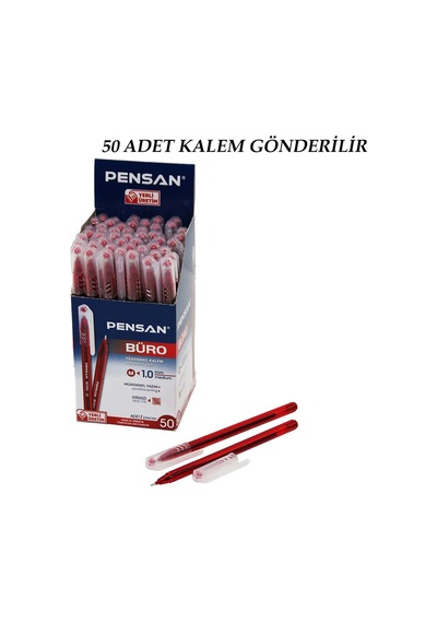 50 Adet Pensan Büro Kırmızı Tükenmez Kalem M-medium - 1.0mm Uç Bx40 ---