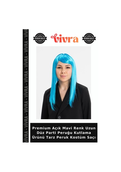 Premium Açık Mavi Renk Uzun Düz Parti Peruğu Kutlama Ürünü Tarz Peruk Kostüm Saçı