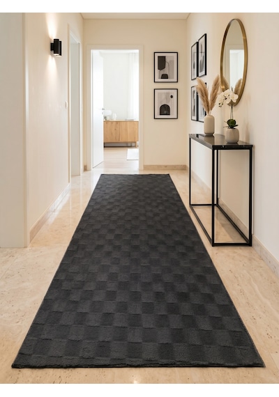 My Evilla Kare Desenli Antrasit Salon Antre Çocuk Odası Kaymaz Taban Modern Dekoratif Halı