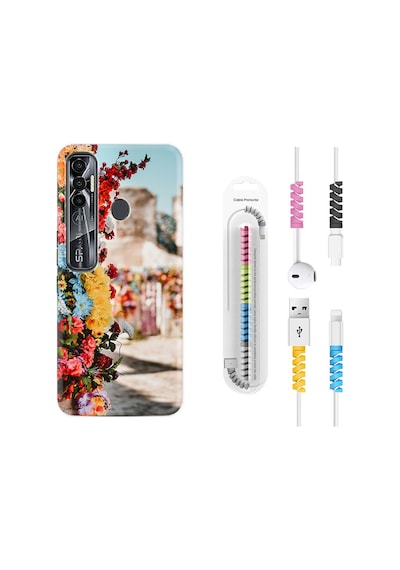 Tecno Spark 7 Pro Kılıf Kablo Koruyuculu Gerçek Çiçekler 1743