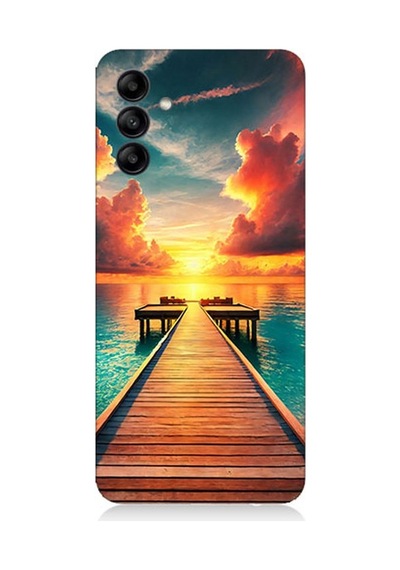Samsung Galaxy A04s Uyumlu Gün Batımına Uzanan İskele Desenli Silikon Kılıf Çok Renkli