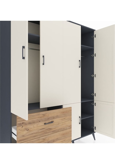 Hyperion Gardrop 5 Raflı 2 Çekmeceli 2 Askılı 176x44x221 Antrasit-aytaşı/çam Aytaşı/çam