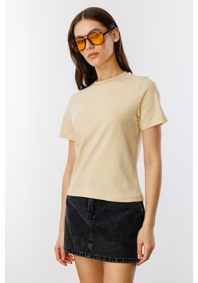 Kadın T-shirt Kısa Kollu Organik Pamuklu Bisiklet Yaka Crop T-shirt Kadın-t-shırt Bej Kadın T-shirt Kısa Kollu Organik Pamuklu Bisiklet Yaka Crop T-shirt Kadın-t-shırt Bej