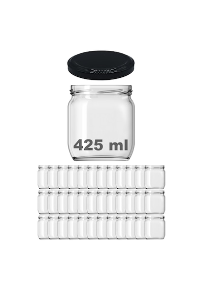 Afracam 425 Ml Metal Kapaklı Şeffaf Cam Kavanoz 36 Adet Siyah