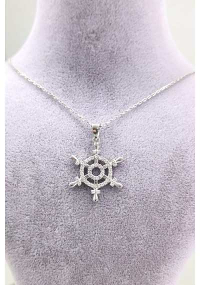 Omar Silver Kadın Gemici Dümeni Model Zirkon Taşlı Gümüş Kolye (513866634)