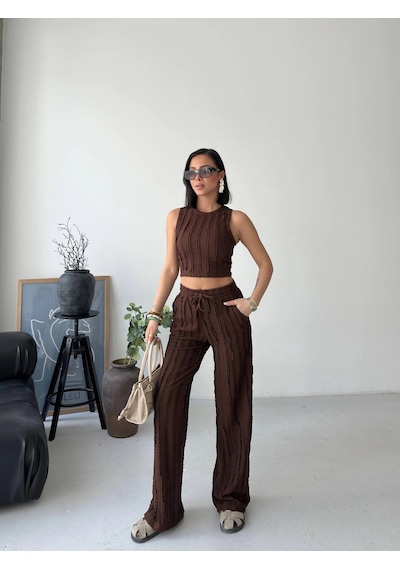 Modalima Kahverengi Halter Fitilli İkili Takımı Çok Renkli