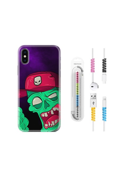 Apple Uyumlu iPhone XS Max Kılıf Kablo Koruyuculu Green Face 1609