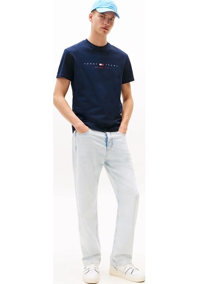 Tommy Hilfiger Tjm Reg Flag Lınear Ss Tee Ext Erkek Mavi T-shirt - Dm0dm21911