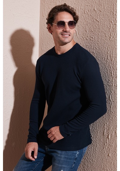 Buratti Pamuklu Bisiklet Yaka Slim Fit Basic Erkek Sweat 5905073 Lacivert