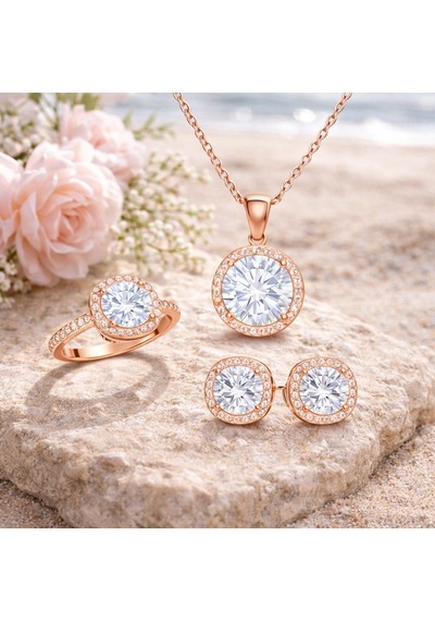 Gümüş Rose Yuvarlak Montür Tek Taş Set Çok Renkli