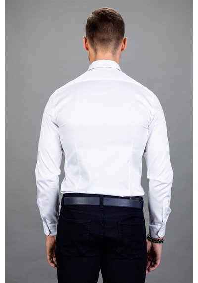 Tudors Slim Fit Dar Kesim Pamuk Saten, Erkek Gömlek-13370 Beyaz