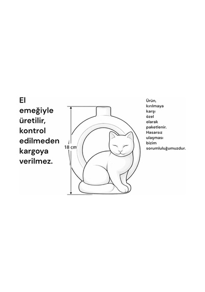 Dekoratif Yekpare Kedi Figürlü Modern Vazo Hediyelik El Yapımı Büyük Boy Bohem Tarzı Beyaz Beyaz