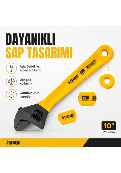 Sgs Kurbağacık Anahtar 10 İnç Ayarlı İngiliz Anahtarı