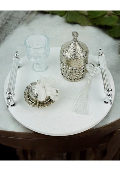 Adoration Polyester Söz Tepsisi Beyaz-gümüş Gümüş