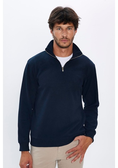 Tudors Erkek Relax Fit Rahat Kesim Pamuklu Lacivert Dik Yaka Sweatshirt -31975-lacivert Lacivert