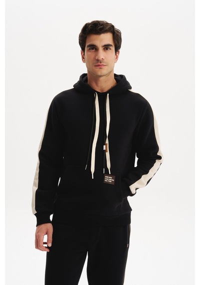 AR-MA Arma Erkek Kapüşonlu Sweatshirt Regular Fit, 3 İplik Şardonlu, Kanguru Cepli, Basic Örme K30254629002 Siyah