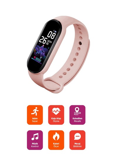 Polosmart Pssw17 Akıllı Bileklik 5.1v Titreşimli Bluetooth Adım Sayar Kalp Atışı Uyku Takibi Pembe