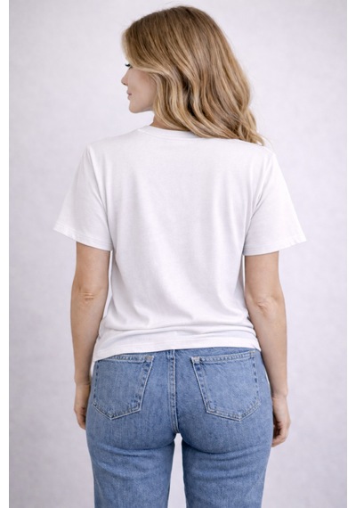 Herkesemoda İf You Never Baskı Detaylı Basic T-shırt Beyaz
