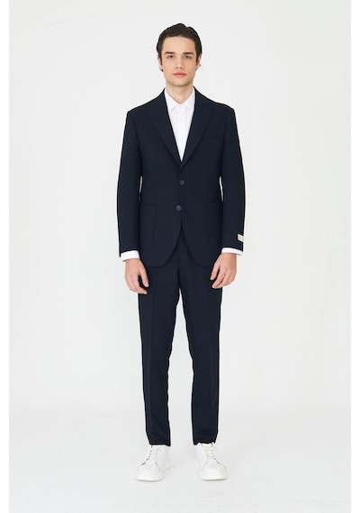 Lacivert Modern Slim Fit Düz Kumaş Klasik Kesim Takım Elbise Laci