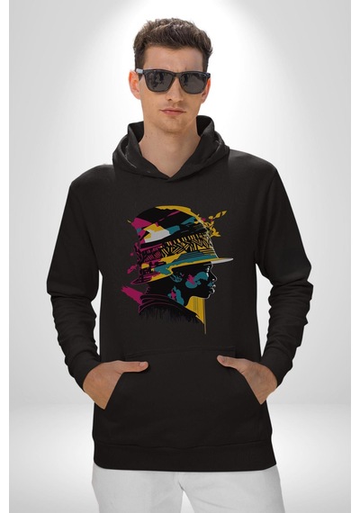 Canlı Afrobeat Füzyon Renkli Siluet Kadın Erkek Siyah Kapüşonlu Sweatshirt Hoodie Siyah