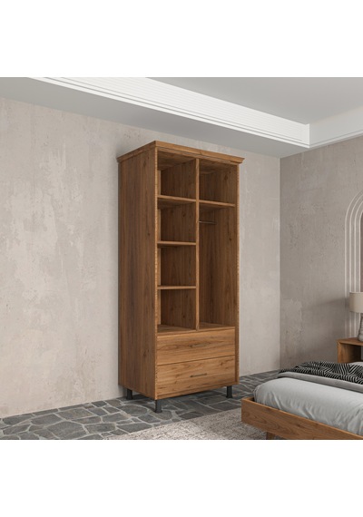 Renazzo Soft Wood 2 Kapaklı Masif Ahşap Gardırop Ceviz