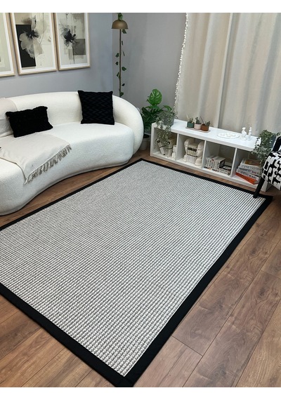 Kumaş Bordür Gri Bukle Antrasit Bordür Halı Salon Koridor Mutfak Çocuk Odası Halısı Kilim S267 Gri - Siyah