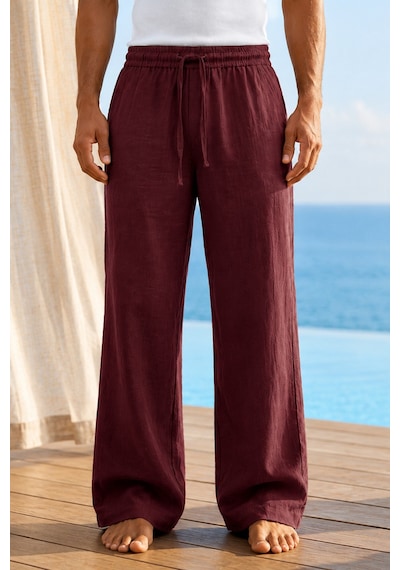 Tarz Cool Erkek Müslin Keten Karışımlı Rahat Kalıp Beli Lastikli Bağcıklı Yazlık Pantolon Bordo Tarz Cool Erkek Müslin Keten Karışımlı Rahat Kalıp Beli Lastikli Bağcıklı Yazlık Pantolon Bordo