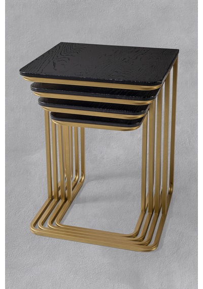 Tekerleksiz - Vegas Zigon Sehpa 4 Lü - Gold - Siyah