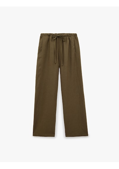Koton Keten Görünümlü Cepli Straight Fit Düz Paça Pantolon Haki 6sak40250ew