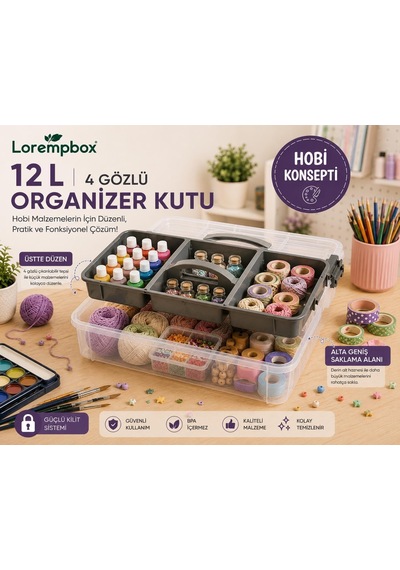 Tr Lorempbox 12 L 4 Gözlü Organizer Saklama Kutusu Hobi Ve Düzenleme Kutusu Genel