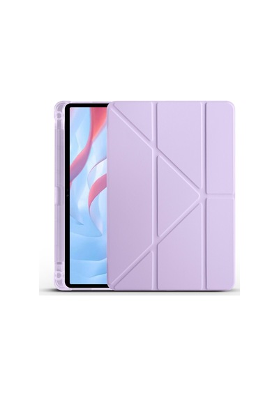 Honor Pad X8 Pro 11.5 2023 Eln-w09 Uyumlu Kalem Bölmeli Dönebilen Üçgen Standlı Tri Folding Tablet Kılıfı - Lila - T29076