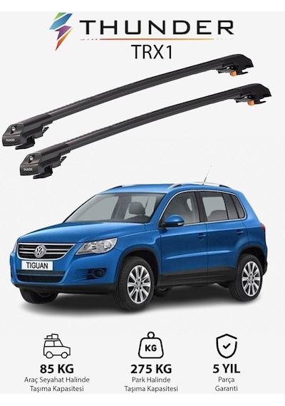 Volkswagen Tıguan 2007-2016 Trx1 Thunder Carrier Kilitli Ara Atkı Taşıyıcı Tavan Barı Siyah