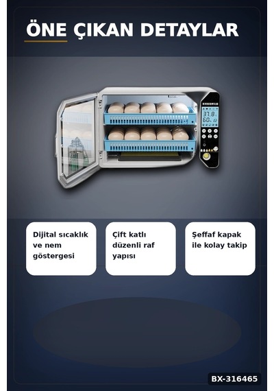 Kuluçka Makinesi Wm-70 Çift Katlı Akıllı Nem Kontrollü Set Yedek Motor Ve Suluk Dahil Bx-316465