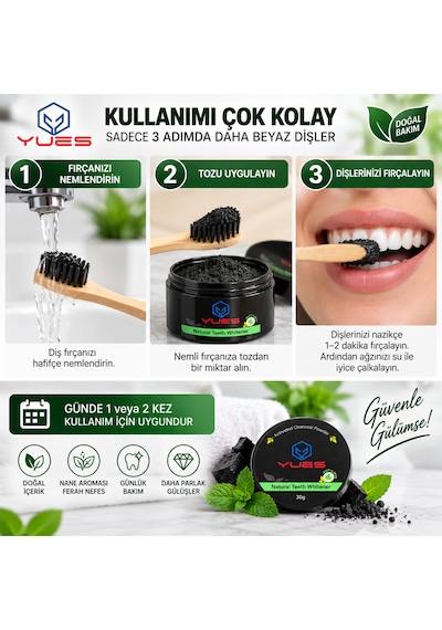 Yues Aktif Karbon Diş Beyazlatma Tozu Nane Aromalı 30 G