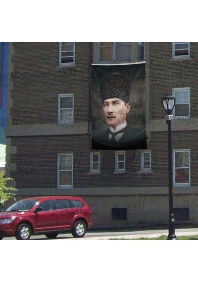 Sivil Kaplaklı Gazi Mustafa Kemal Atatürk -poster Cephe Bayrak - 300x450cm 1