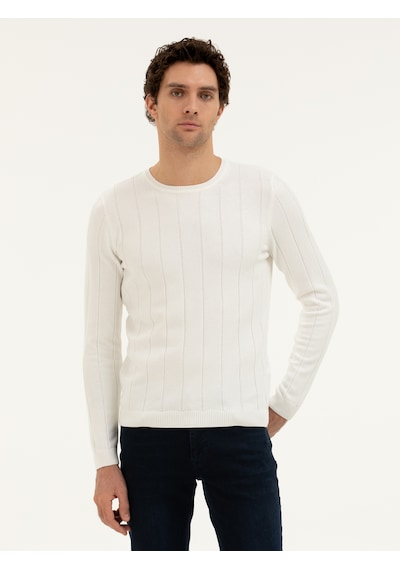 Cacharel Ekru Regular Fit Bisiklet Yaka Triko Kazak Bej