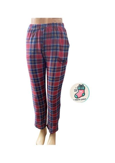 Lüx Unisex Mikro Süet Cepli Pijama Altı Tek Alt Cs2 - Çorap Hediy Kırmızı