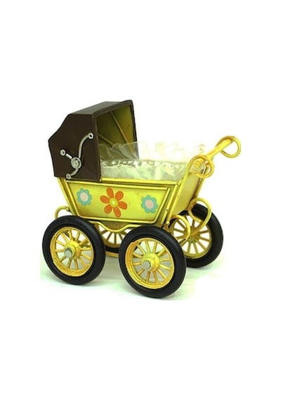 Peanelife Dekoratif Metal Bebek Arabası Biblo Vintage Hediyelik